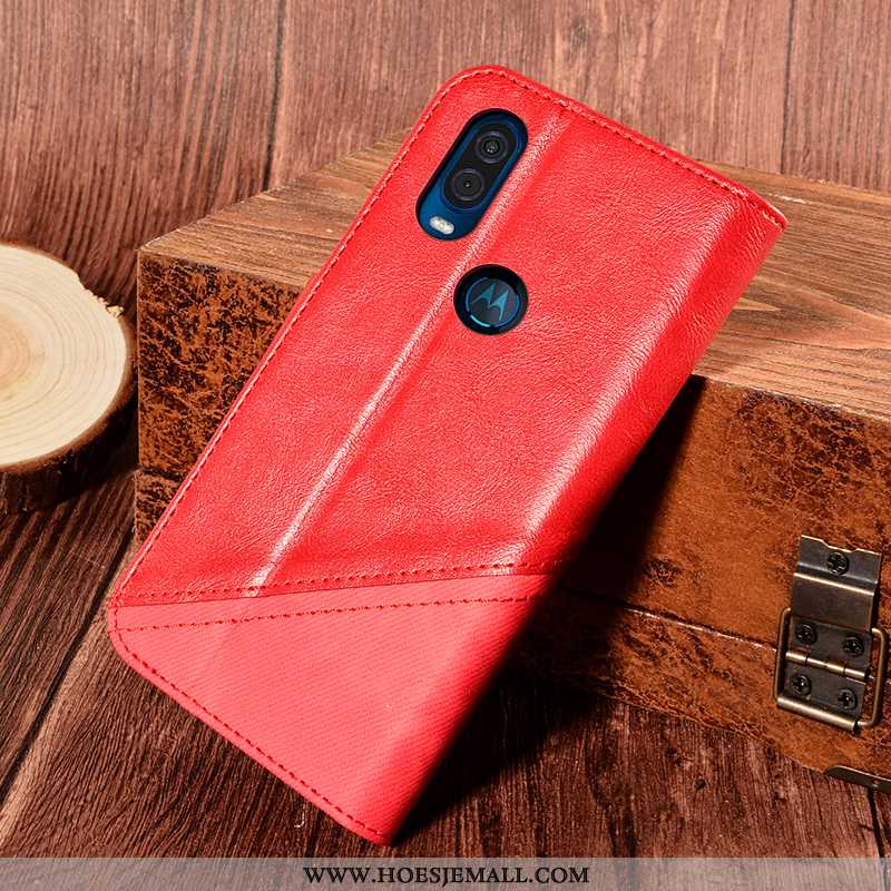 Hoes Motorola One Vision Leren Hoesje Bescherming Anti-fall All Inclusive Kaart Zwart Mobiele Telefo