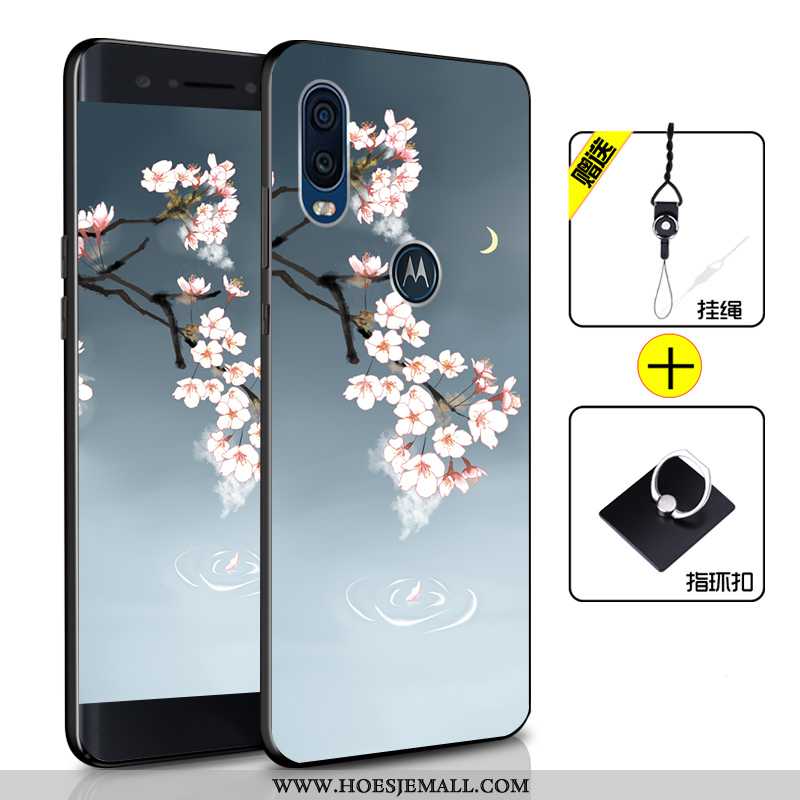 Hoes Motorola One Vision Siliconen Bescherming Zacht Anti-fall Hoesje Mobiele Telefoon Blauwe