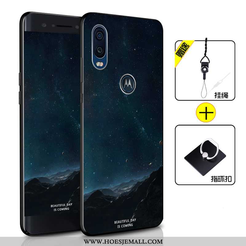 Hoes Motorola One Vision Siliconen Bescherming Zacht Anti-fall Hoesje Mobiele Telefoon Blauwe