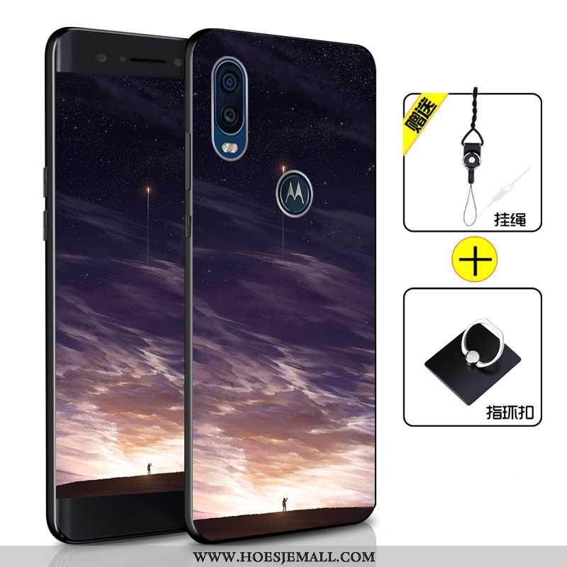 Hoes Motorola One Vision Siliconen Bescherming Zacht Anti-fall Hoesje Mobiele Telefoon Blauwe