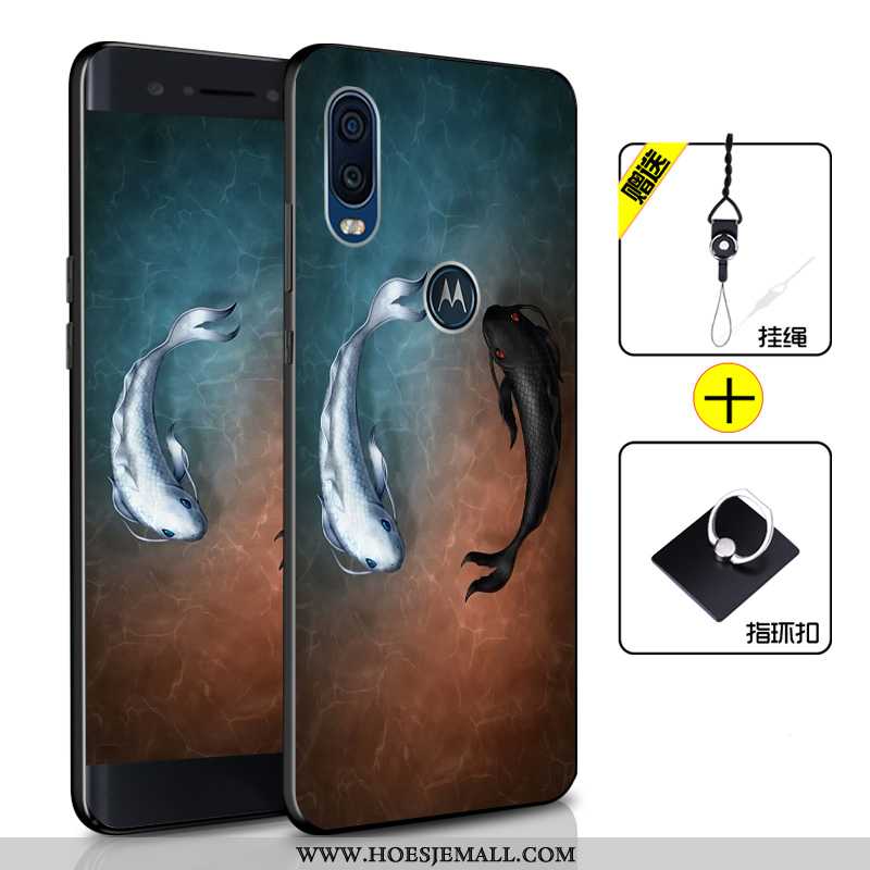 Hoes Motorola One Vision Siliconen Bescherming Zacht Anti-fall Hoesje Mobiele Telefoon Blauwe