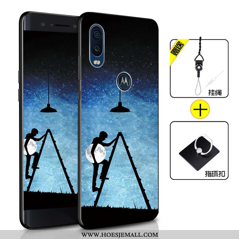 Hoes Motorola One Vision Siliconen Bescherming Zacht Anti-fall Hoesje Mobiele Telefoon Blauwe