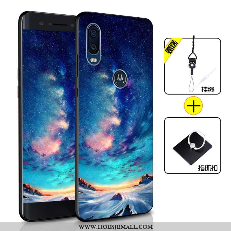 Hoes Motorola One Vision Siliconen Bescherming Zacht Anti-fall Hoesje Mobiele Telefoon Blauwe