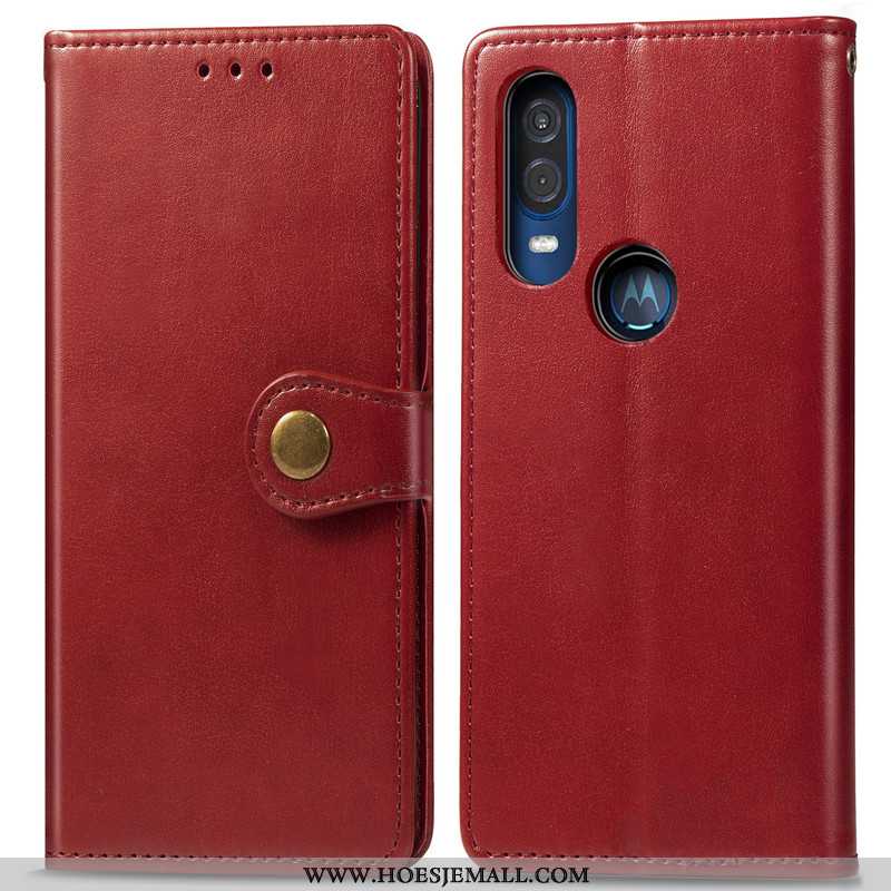 Hoes Motorola One Vision Bescherming Leren Hoesje Leer Rood Folio Eenvoudige