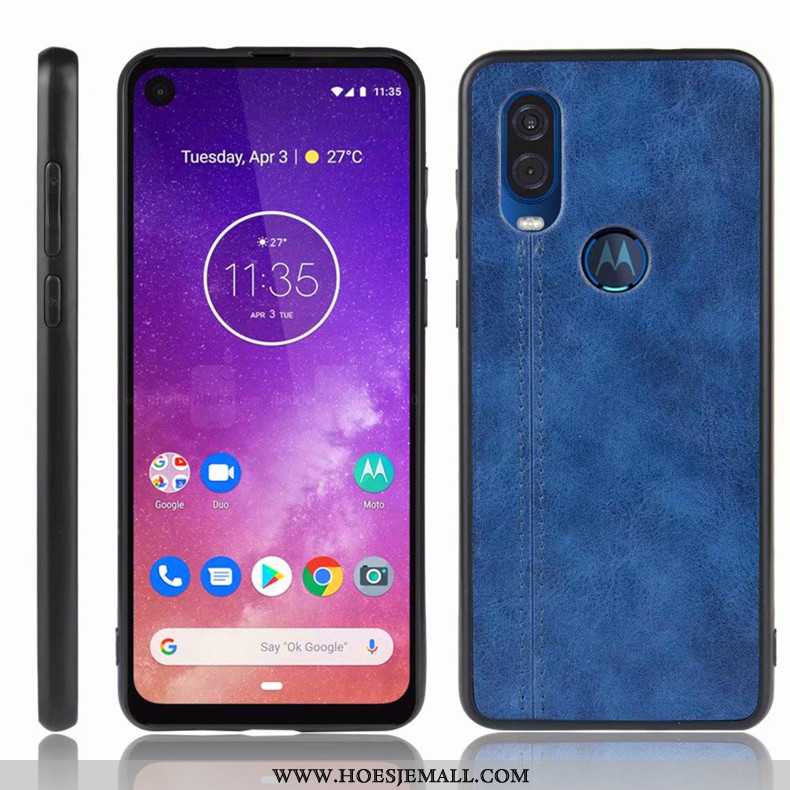 Hoes Motorola One Vision Bescherming Hoesje Mobiele Telefoon Donkerblauw Anti-fall All Inclusive Don