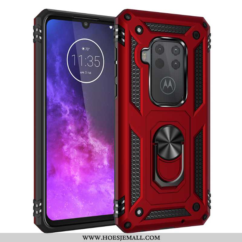 Hoes Motorola One Zoom Ondersteuning Magnetisch All Inclusive Auto Hoesje Hard Rood