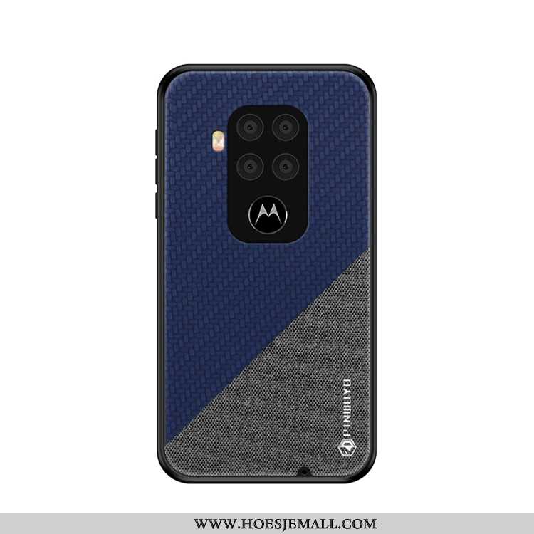 Hoesje Motorola One Zoom Dun Patroon Mobiele Telefoon Donkerblauw Canvas Super Donkerblauwe