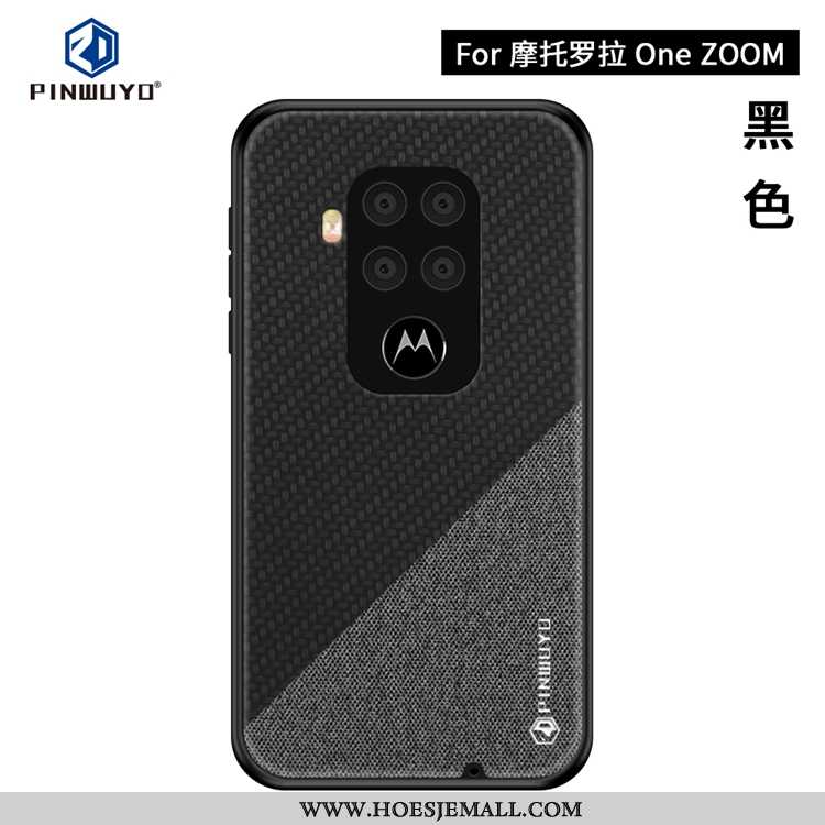 Hoesje Motorola One Zoom Dun Patroon Mobiele Telefoon Donkerblauw Canvas Super Donkerblauwe