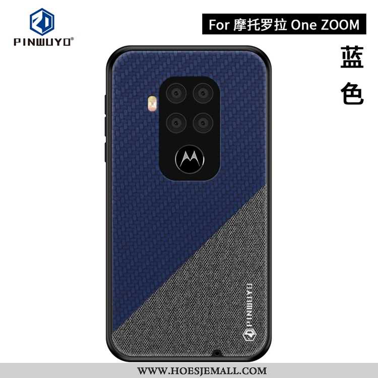 Hoesje Motorola One Zoom Dun Patroon Mobiele Telefoon Donkerblauw Canvas Super Donkerblauwe