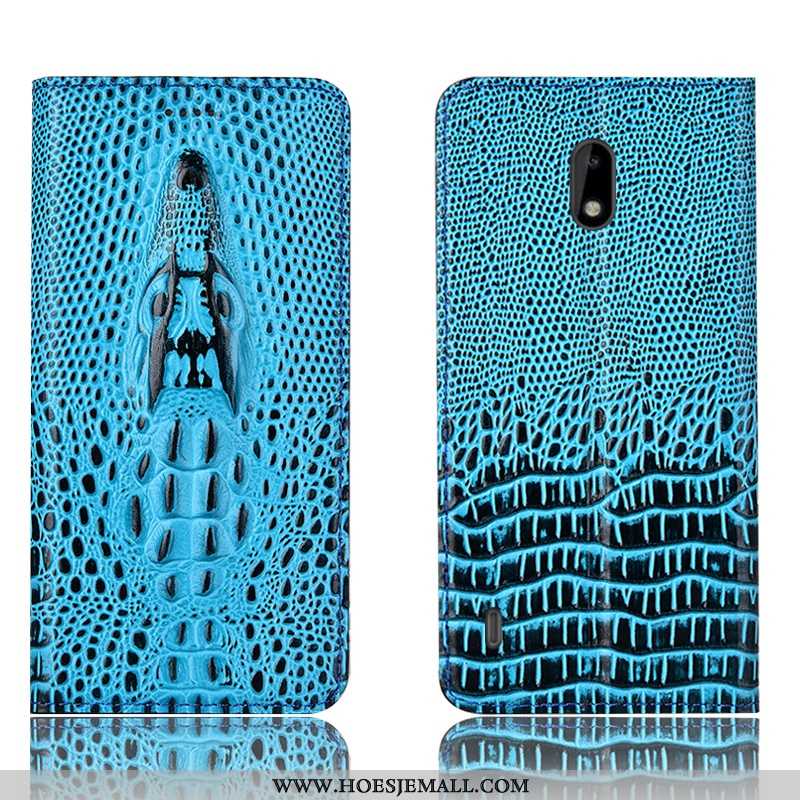 Hoesje Nokia 2.2 Bescherming Leren Folio Anti-fall Krokodil Blauw Blauwe