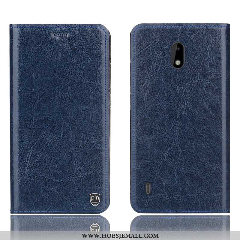 Hoesje Nokia 3.1 Leren Patroon Hoes Donkerblauw Mobiele Telefoon Folio Donkerblauwe