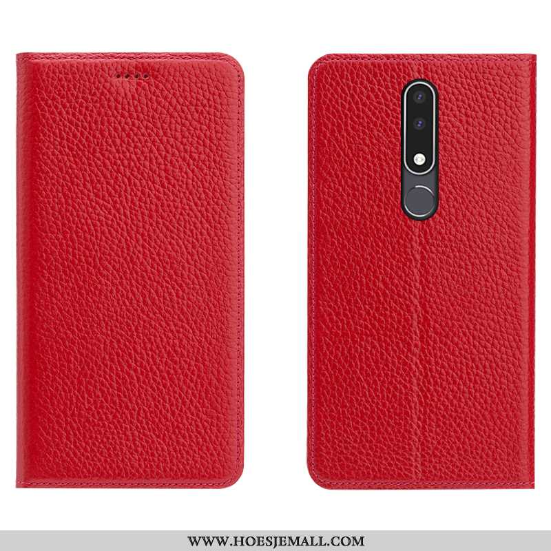 Hoes Nokia 3.1 Plus Patroon Bescherming Hoesje Rood All Inclusive Echt Leer