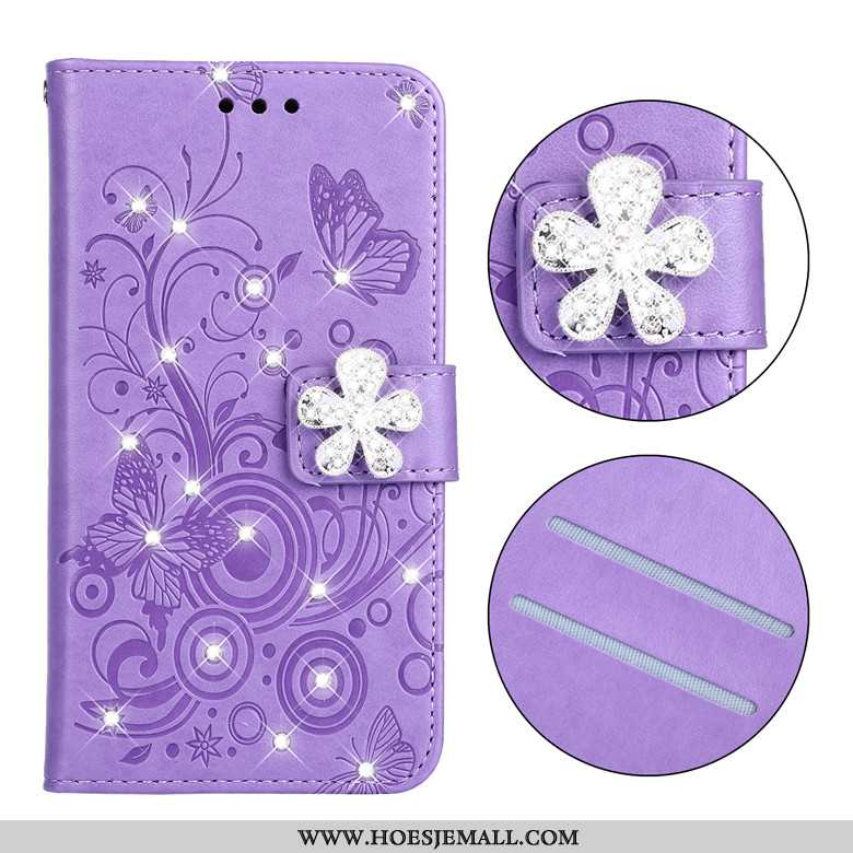 Hoes Nokia 3.2 Leren Hoesje Zacht All Inclusive Mobiele Telefoon Clamshell Vlinder Bloemen Purper