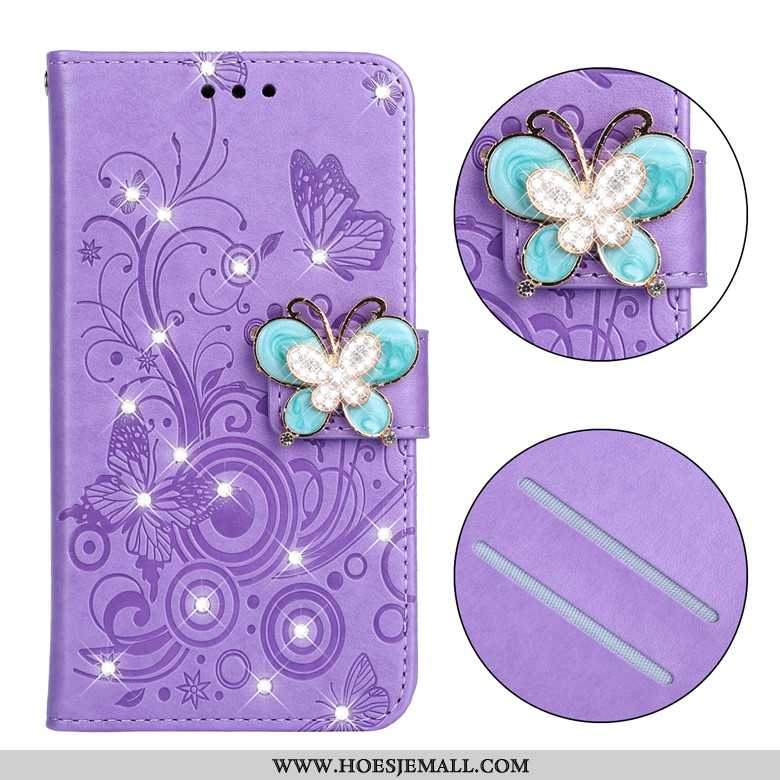 Hoes Nokia 3.2 Leren Hoesje Zacht All Inclusive Mobiele Telefoon Clamshell Vlinder Bloemen Purper