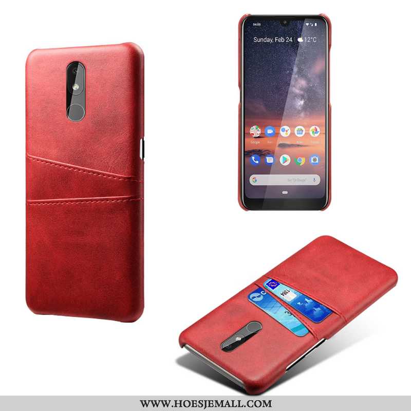 Hoesje Nokia 3.2 Bescherming Vintage Anti-fall Kaart Hoes Leer Rood