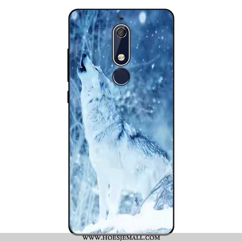 Hoesje Nokia 5.1 Zacht Siliconen Spotprent Trend Anti-fall Hoes Blauwe