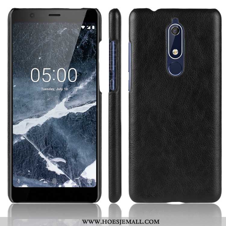 Hoes Nokia 5.1 Bescherming Scheppend Hoesje Soort Aziatische Vrucht Hard Leer Mobiele Telefoon Zwart