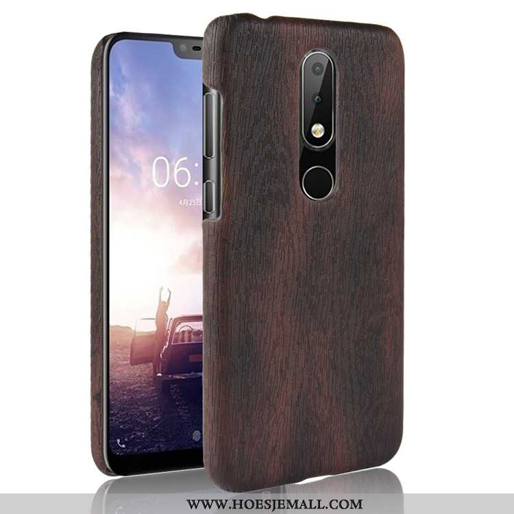 Hoes Nokia 5.1 Plus Bescherming Patroon Hout Anti-fall Achterklep Hoesje Bruin