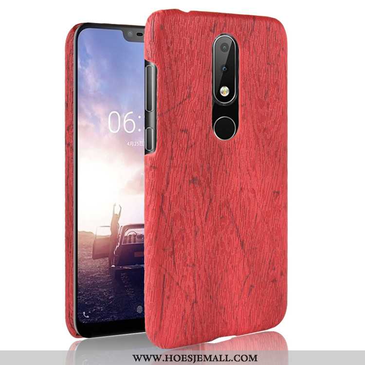 Hoes Nokia 5.1 Plus Bescherming Patroon Hout Anti-fall Achterklep Hoesje Bruin