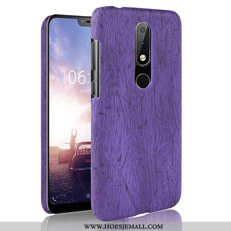 Hoes Nokia 5.1 Plus Bescherming Patroon Hout Anti-fall Achterklep Hoesje Bruin