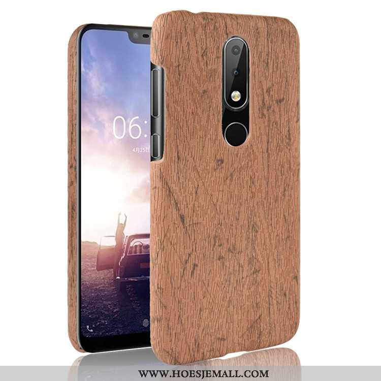 Hoes Nokia 5.1 Plus Bescherming Patroon Hout Anti-fall Achterklep Hoesje Bruin