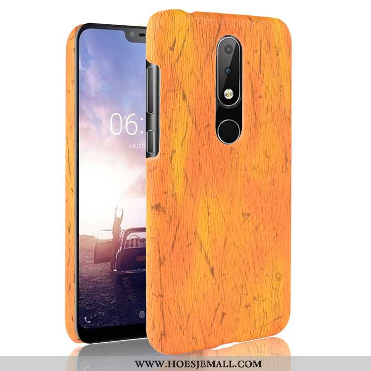 Hoes Nokia 5.1 Plus Bescherming Patroon Hout Anti-fall Achterklep Hoesje Bruin