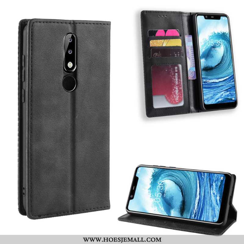 Hoesje Nokia 5.1 Plus Bescherming Leren Hoes Kaart Folio Patroon Bruine