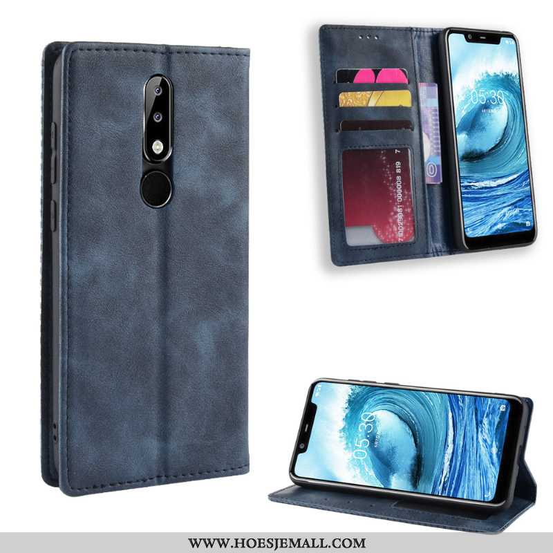 Hoesje Nokia 5.1 Plus Bescherming Leren Hoes Kaart Folio Patroon Bruine