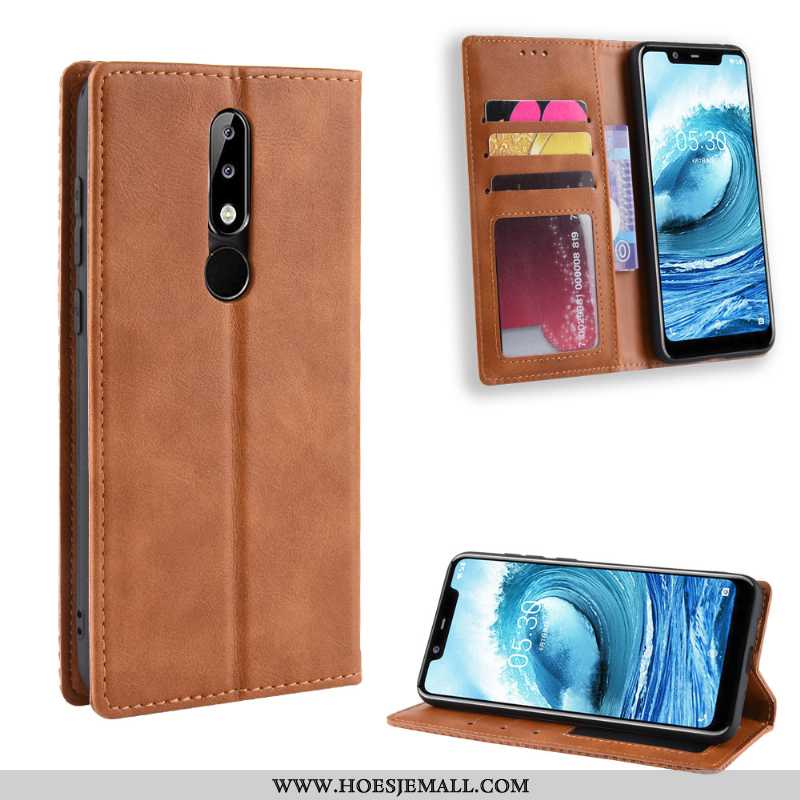 Hoesje Nokia 5.1 Plus Bescherming Leren Hoes Kaart Folio Patroon Bruine