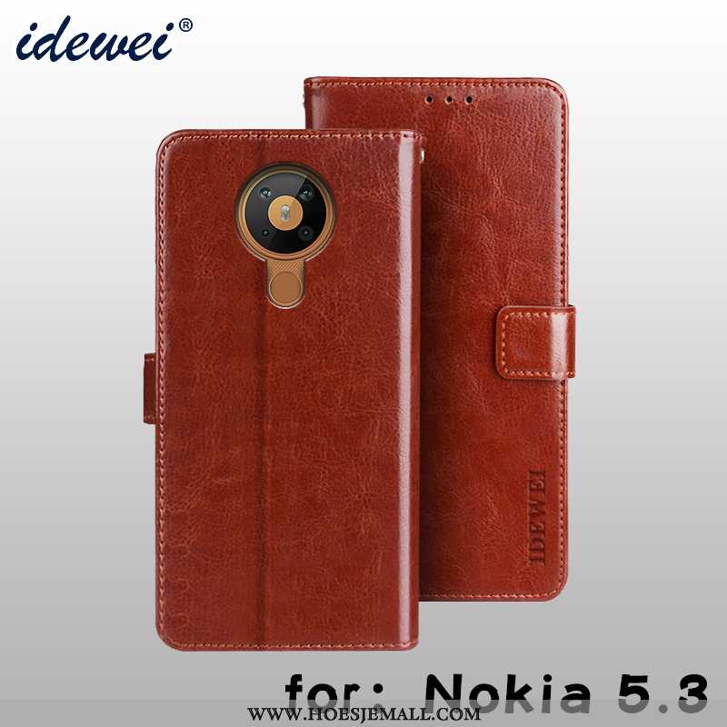 Hoes Nokia 5.3 Portemonnee Bescherming Leren Hoesje Folio Kaart Bruin