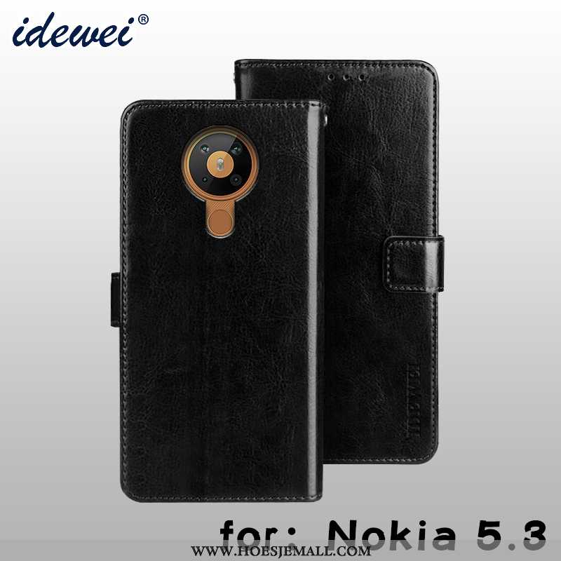 Hoes Nokia 5.3 Portemonnee Bescherming Leren Hoesje Folio Kaart Bruin