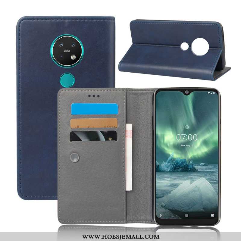 Hoes Nokia 6.2 Bescherming Leren Hoesje Kaart Folio Mobiele Telefoon Donkerblauwe