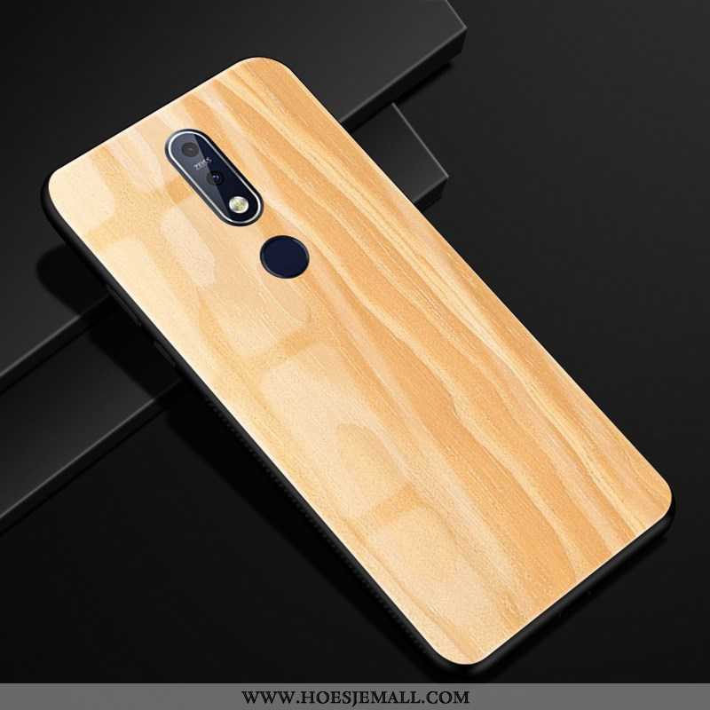 Hoesje Nokia 7.1 Scheppend Patroon Hoes Bescherming Hout Glas Mobiele Telefoon Bruine