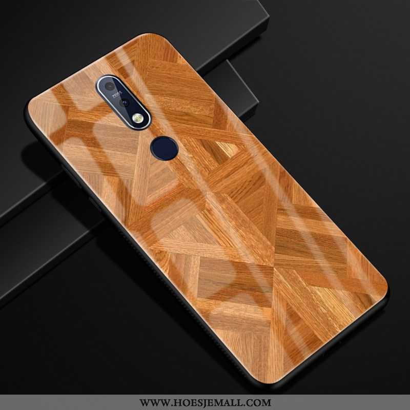 Hoesje Nokia 7.1 Scheppend Patroon Hoes Bescherming Hout Glas Mobiele Telefoon Bruine