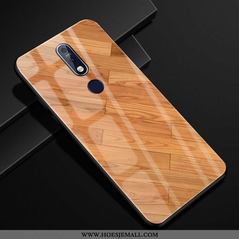 Hoesje Nokia 7.1 Scheppend Patroon Hoes Bescherming Hout Glas Mobiele Telefoon Bruine