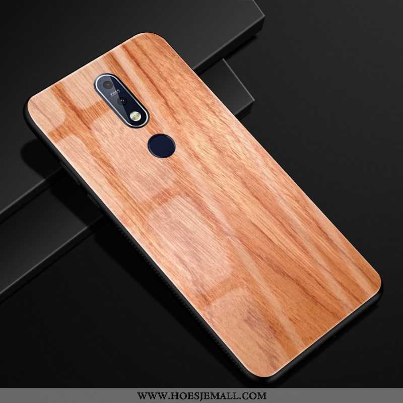 Hoesje Nokia 7.1 Scheppend Patroon Hoes Bescherming Hout Glas Mobiele Telefoon Bruine