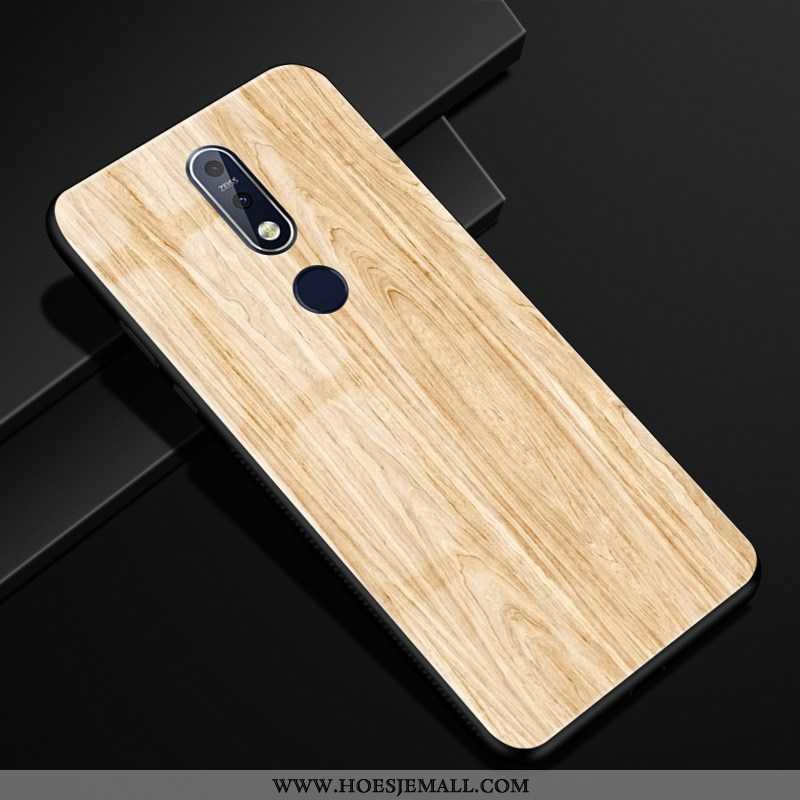 Hoesje Nokia 7.1 Scheppend Patroon Hoes Bescherming Hout Glas Mobiele Telefoon Bruine