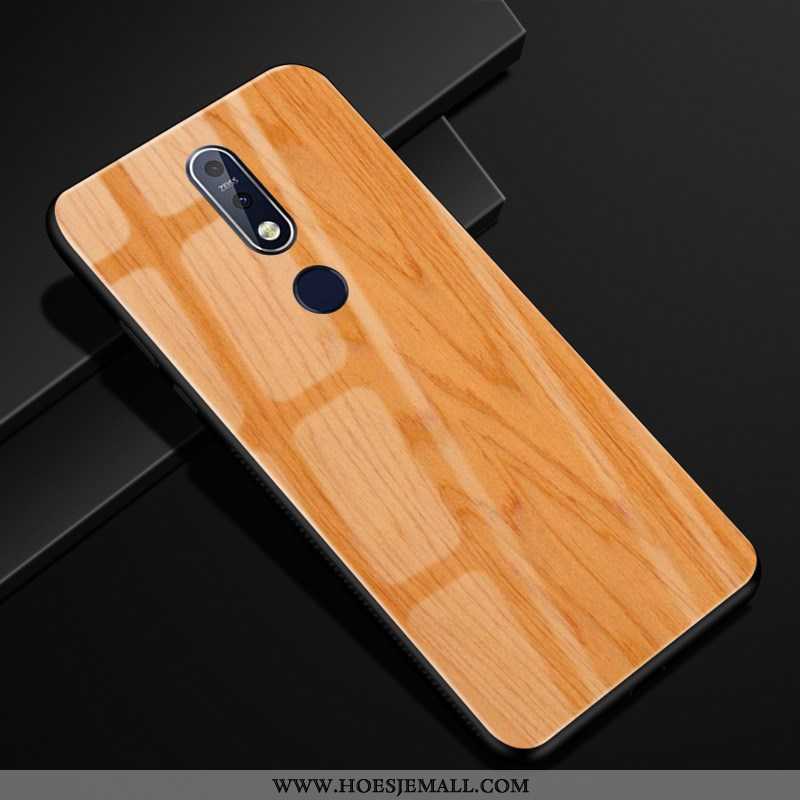 Hoesje Nokia 7.1 Scheppend Patroon Hoes Bescherming Hout Glas Mobiele Telefoon Bruine