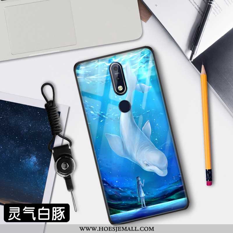 Hoes Nokia 7.1 Trend Bescherming Hoesje Sterrenhemel Glas Mobiele Telefoon Blauwe