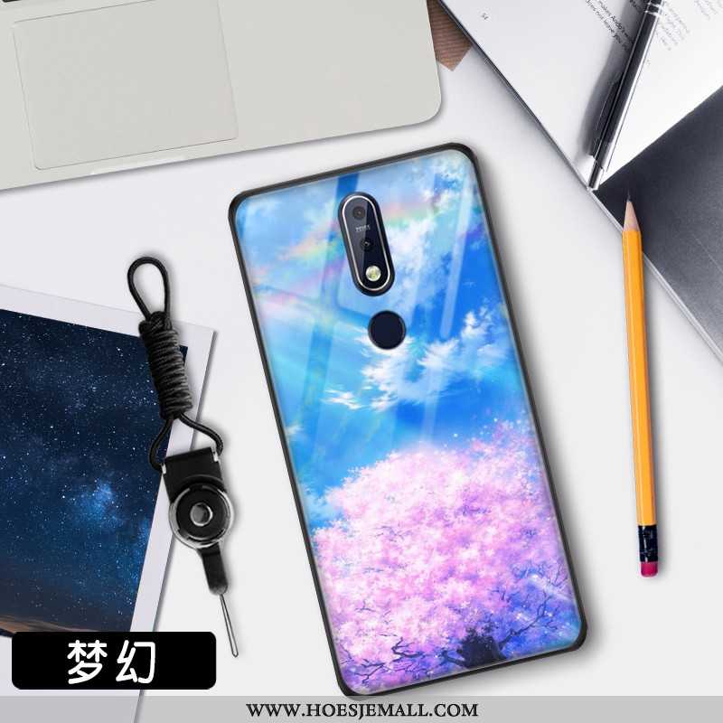 Hoes Nokia 7.1 Trend Bescherming Hoesje Sterrenhemel Glas Mobiele Telefoon Blauwe