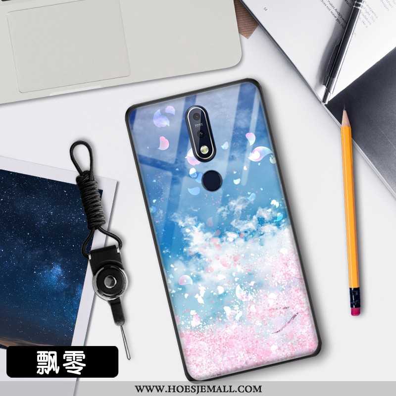 Hoes Nokia 7.1 Trend Bescherming Hoesje Sterrenhemel Glas Mobiele Telefoon Blauwe