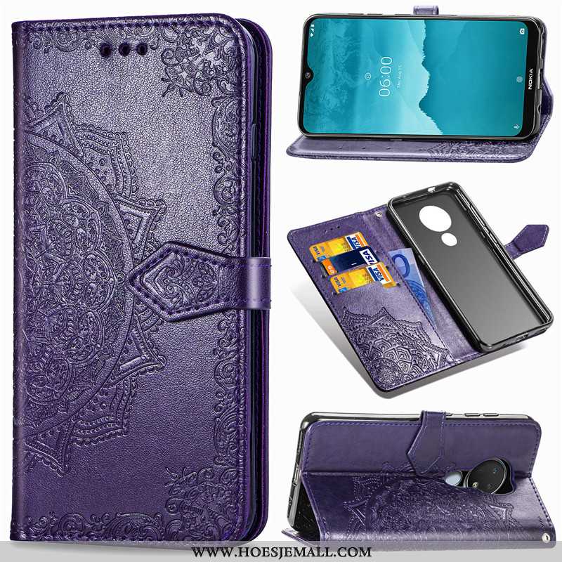 Hoes Nokia 7.2 Leer Bescherming Effen Kleur Mobiele Telefoon Hanger Reliëf Folio Purper