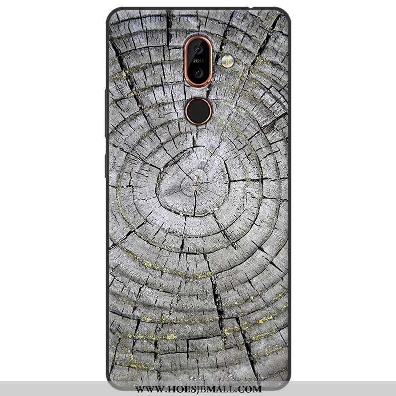 Hoes Nokia 7 Plus Vintage Hout Zacht Hoesje Siliconen All Inclusive Geschilderd Geel