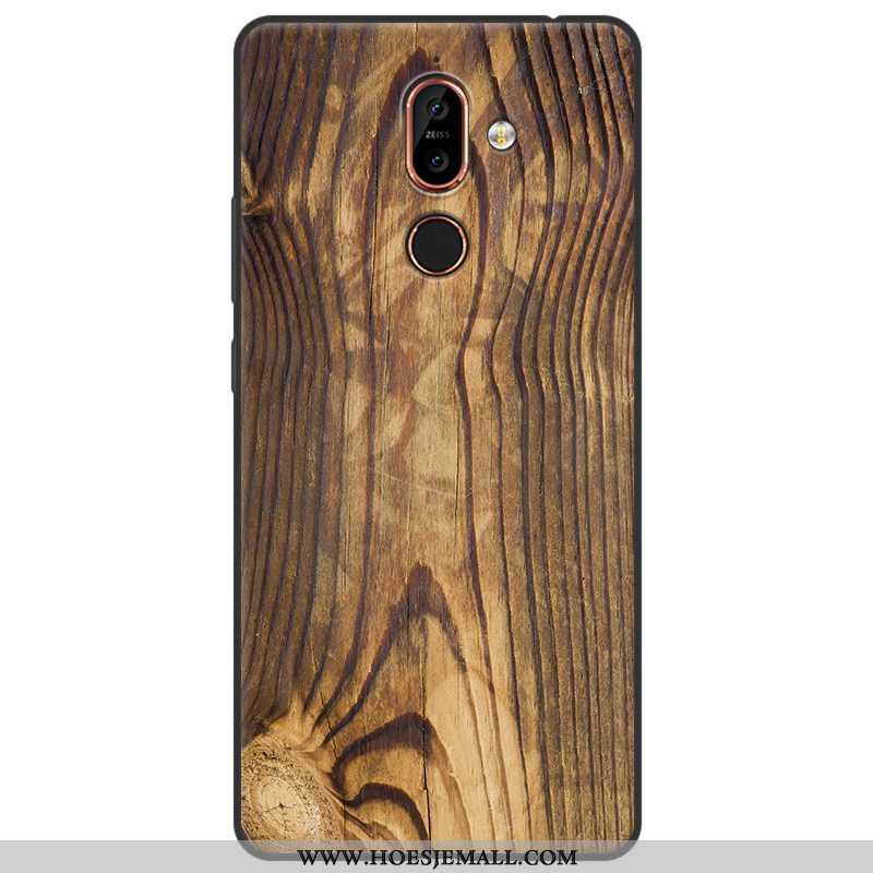 Hoes Nokia 7 Plus Vintage Hout Zacht Hoesje Siliconen All Inclusive Geschilderd Geel