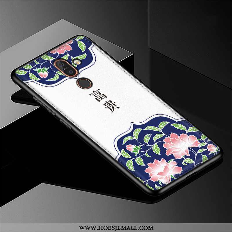 Hoesje Nokia 7 Plus Reliëf Leer Mobiele Telefoon Patroon Chinese Stijl Scheppend Blauwe