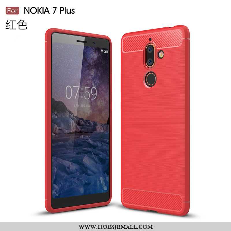 Hoes Nokia 7 Plus Bescherming Mode Hoesje Siliconen Fiber Eenvoudige Rood