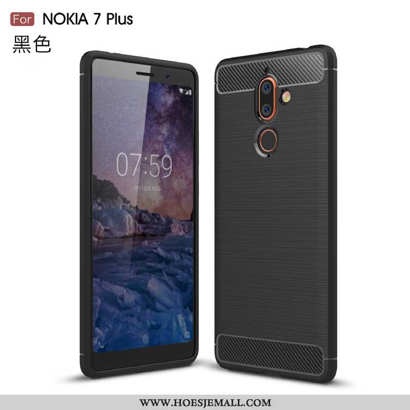 Hoes Nokia 7 Plus Bescherming Mode Hoesje Siliconen Fiber Eenvoudige Rood