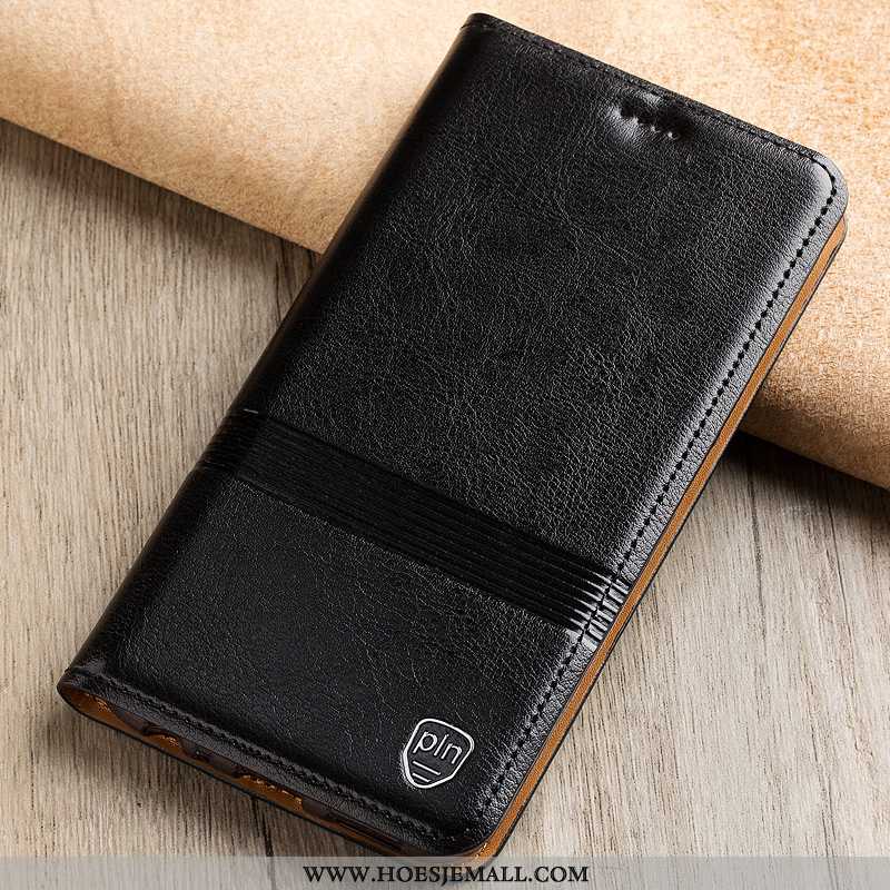 Hoesje Nokia 7 Plus Bescherming Echt Leer Mobiele Telefoon Zwart Anti-fall Hoes Folio Zwarte
