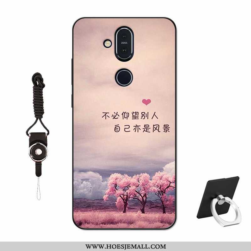 Hoes Nokia 8.1 Bescherming Glas Lovers Net Red Tempereren Hoesje Zacht Purper