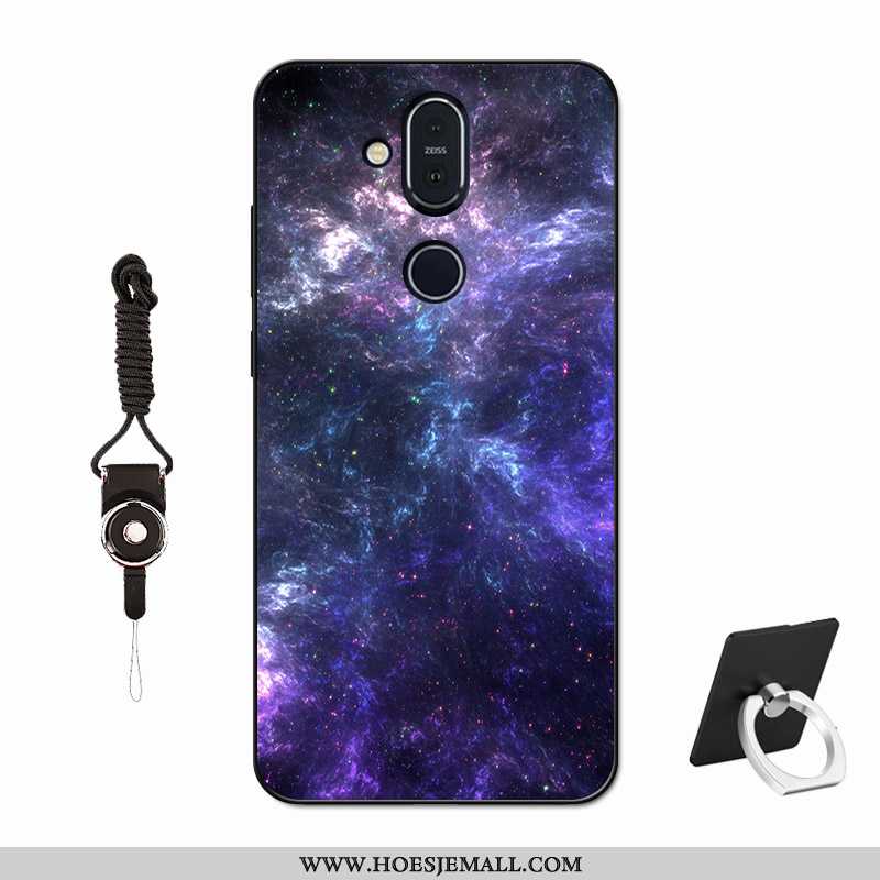 Hoes Nokia 8.1 Bescherming Glas Lovers Net Red Tempereren Hoesje Zacht Purper